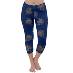 Roses Pattern Blue Color Capri Winter Leggings 