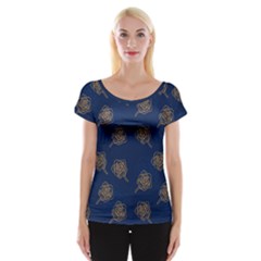 Roses Pattern Blue Color Cap Sleeve Top by brightlightarts