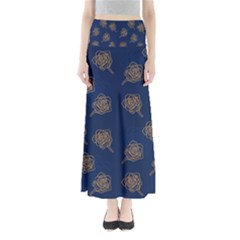 Roses Pattern Blue Color Full Length Maxi Skirt by brightlightarts