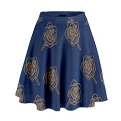 Roses Pattern Blue Color High Waist Skirt by brightlightarts