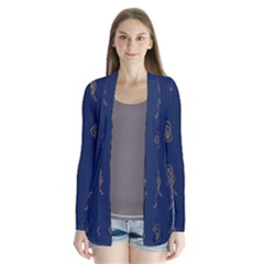 Roses Pattern Blue Color Drape Collar Cardigan by brightlightarts