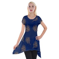 Roses Pattern Blue Color Short Sleeve Side Drop Tunic by brightlightarts