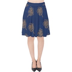 Roses Pattern Blue Color Velvet High Waist Skirt by brightlightarts