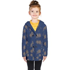 Roses Pattern Blue Color Kids  Double Breasted Button Coat by brightlightarts