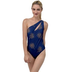 Roses Pattern Blue Color To One Side Swimsuit by brightlightarts