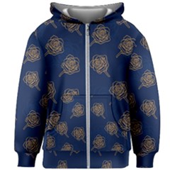 Roses Pattern Blue Color Kids  Zipper Hoodie Without Drawstring