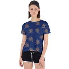 Roses Pattern Blue Color Open Back Sport Tee by brightlightarts