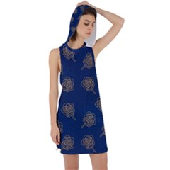 Roses Pattern Blue Color Racer Back Hoodie Dress by brightlightarts