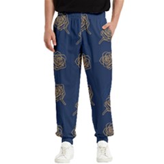 Roses Pattern Blue Color Men s Elastic Waist Pants