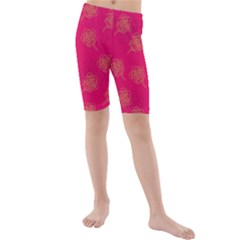 Roses Pattern Pink Color Kids  Mid Length Swim Shorts by brightlightarts