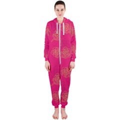 Roses Pattern Pink Color Hooded Jumpsuit (ladies) 