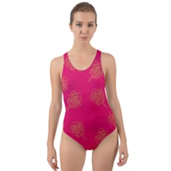 Roses Pattern Pink Color Cut-out Back One Piece Swimsuit by brightlightarts