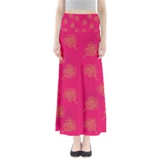 Roses Pattern Pink Color Full Length Maxi Skirt by brightlightarts