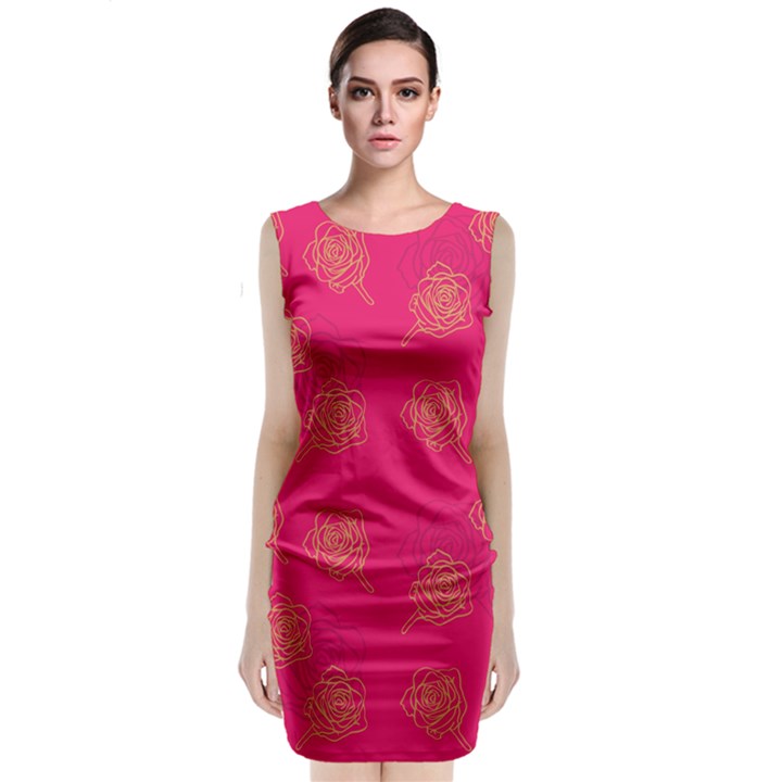 Roses Pattern Pink Color Classic Sleeveless Midi Dress