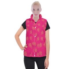 Roses Pattern Pink Color Women s Button Up Vest