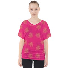 Roses Pattern Pink Color V-neck Dolman Drape Top by brightlightarts