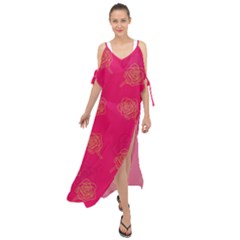 Roses Pattern Pink Color Maxi Chiffon Cover Up Dress by brightlightarts