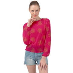 Roses Pattern Pink Color Banded Bottom Chiffon Top by brightlightarts