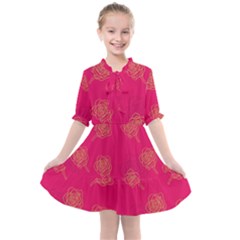 Roses Pattern Pink Color Kids  All Frills Chiffon Dress by brightlightarts