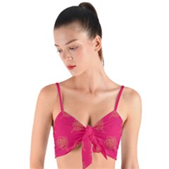 Roses Pattern Pink Color Woven Tie Front Bralet by brightlightarts