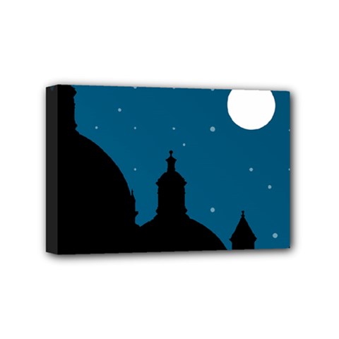 Silhouette Night Scene Cityscape Illustration Mini Canvas 6  X 4  (stretched)