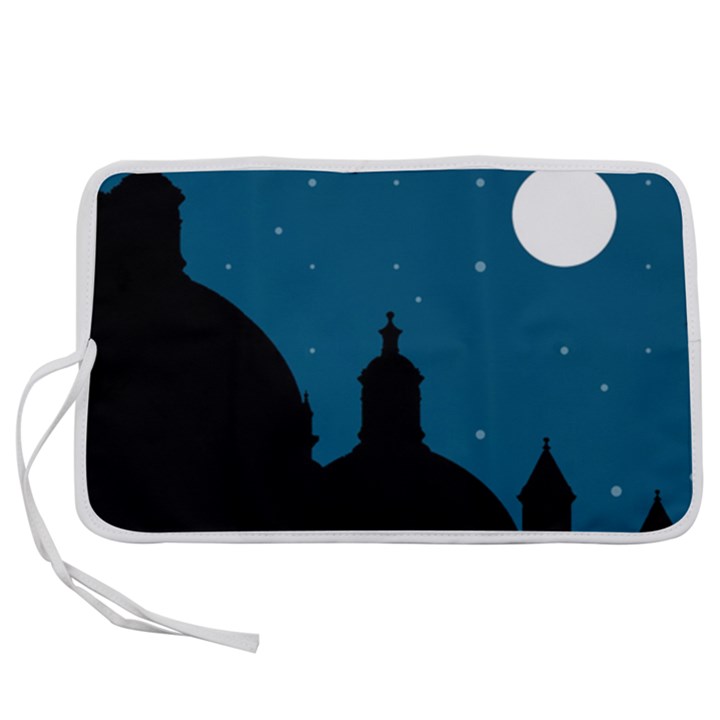 Silhouette Night Scene Cityscape Illustration Pen Storage Case (L)