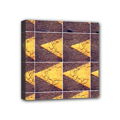 Yellow, Traffic, Cone, Arrow, Cracks, Asphalt  Mini Canvas 4  X 4  (stretched) by ScottFreeArt