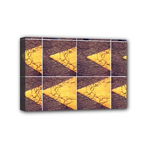 Yellow, Traffic, Cone, Arrow, Cracks, Asphalt  Mini Canvas 6  X 4  (stretched) by ScottFreeArt