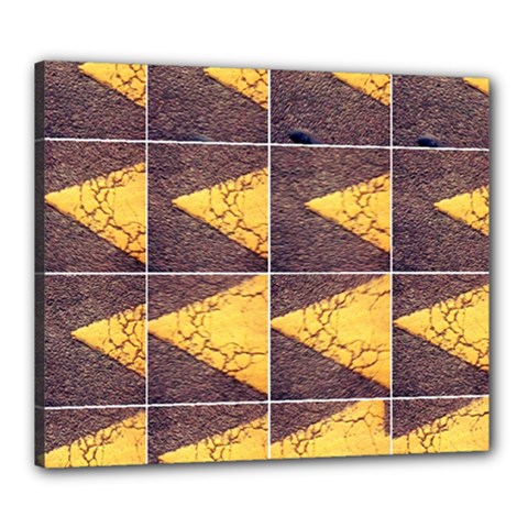 Yellow, Traffic, Cone, Arrow, Cracks, Asphalt  Canvas 24  X 20  (stretched) by ScottFreeArt