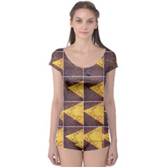 Yellow, Traffic, Cone, Arrow, Cracks, Asphalt  Boyleg Leotard  by ScottFreeArt