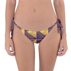 Yellow, Traffic, Cone, Arrow, Cracks, Asphalt  Reversible Bikini Bottom by ScottFreeArt