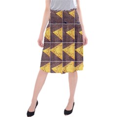 Yellow, Traffic, Cone, Arrow, Cracks, Asphalt  Midi Beach Skirt by ScottFreeArt