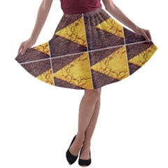 Yellow, Traffic, Cone, Arrow, Cracks, Asphalt  A-line Skater Skirt by ScottFreeArt