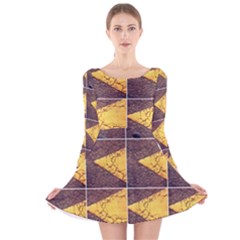 Yellow, Traffic, Cone, Arrow, Cracks, Asphalt  Long Sleeve Velvet Skater Dress by ScottFreeArt