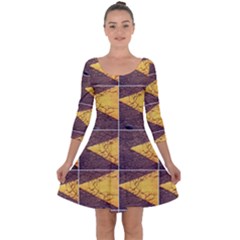 Yellow, Traffic, Cone, Arrow, Cracks, Asphalt  Quarter Sleeve Skater Dress by ScottFreeArt