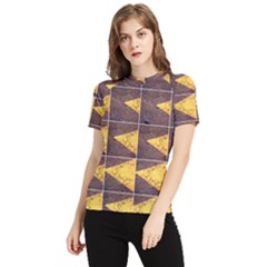 Yellow, Traffic, Cone, Arrow, Cracks, Asphalt  Women s Short Sleeve Rash Guard by ScottFreeArt