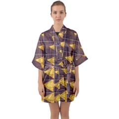 Yellow, Traffic, Cone, Arrow, Cracks, Asphalt  Half Sleeve Satin Kimono  by ScottFreeArt