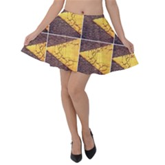 Yellow, Traffic, Cone, Arrow, Cracks, Asphalt  Velvet Skater Skirt