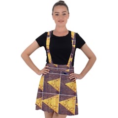 Yellow, Traffic, Cone, Arrow, Cracks, Asphalt  Velvet Suspender Skater Skirt by ScottFreeArt