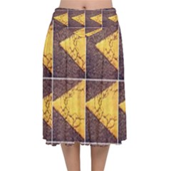 Yellow, Traffic, Cone, Arrow, Cracks, Asphalt  Velvet Flared Midi Skirt by ScottFreeArt