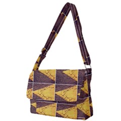 Yellow, Traffic, Cone, Arrow, Cracks, Asphalt  Full Print Messenger Bag (s) by ScottFreeArt