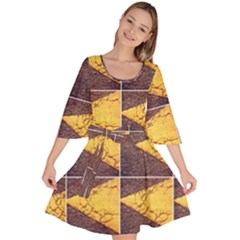 Yellow, Traffic, Cone, Arrow, Cracks, Asphalt  Velour Kimono Dress