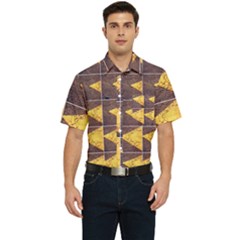 Yellow, Traffic, Cone, Arrow, Cracks, Asphalt  Men s Short Sleeve Pocket Shirt 