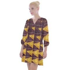 Yellow, Traffic, Cone, Arrow, Cracks, Asphalt  Open Neck Shift Dress