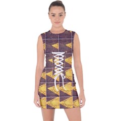 Yellow, Traffic, Cone, Arrow, Cracks, Asphalt  Lace Up Front Bodycon Dress by ScottFreeArt