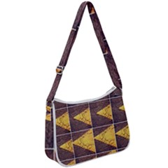 Yellow, Traffic, Cone, Arrow, Cracks, Asphalt  Zip Up Shoulder Bag by ScottFreeArt