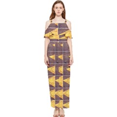 Yellow, Traffic, Cone, Arrow, Cracks, Asphalt  Draped Sleeveless Chiffon Jumpsuit