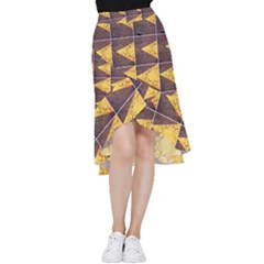 Yellow, Traffic, Cone, Arrow, Cracks, Asphalt  Frill Hi Low Chiffon Skirt