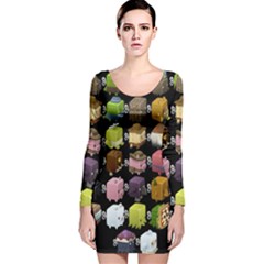 Glitch Glitchen Npc Cubimals Pattern Long Sleeve Velvet Bodycon Dress by WetdryvacsLair