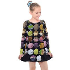 Glitch Glitchen Npc Cubimals Pattern Kids  Long Sleeve Dress by WetdryvacsLair